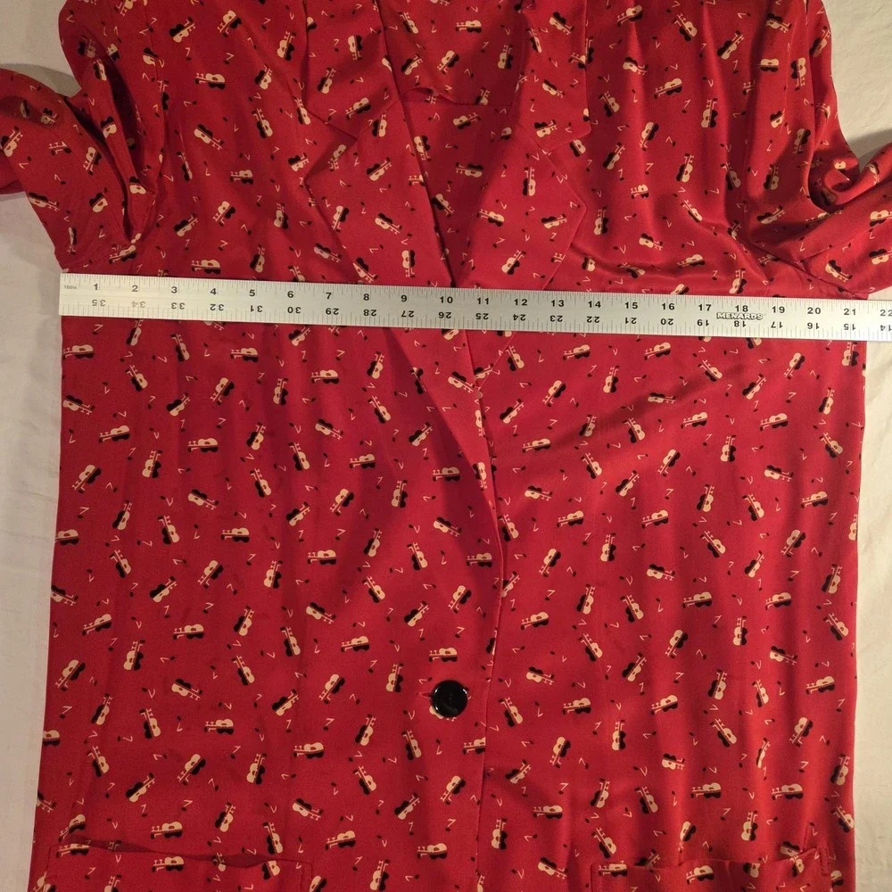 Vintage Liz Claiborne Silk Longline Blazer Guitar Print Long Sleeve Y2K, Size 12